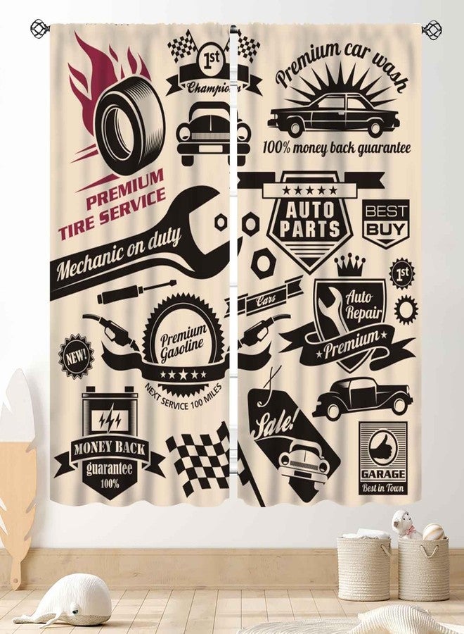 TKUYO Garage Curtains, Retro Vintage Man Cave Repair Vehicle Garage Tools Shed Workshop Car Themed Room Decor Window Drapes Treatments for Boys Men Teen Bedroom Living Room 2 Panels Set, 42"x45" Inch - Image 1